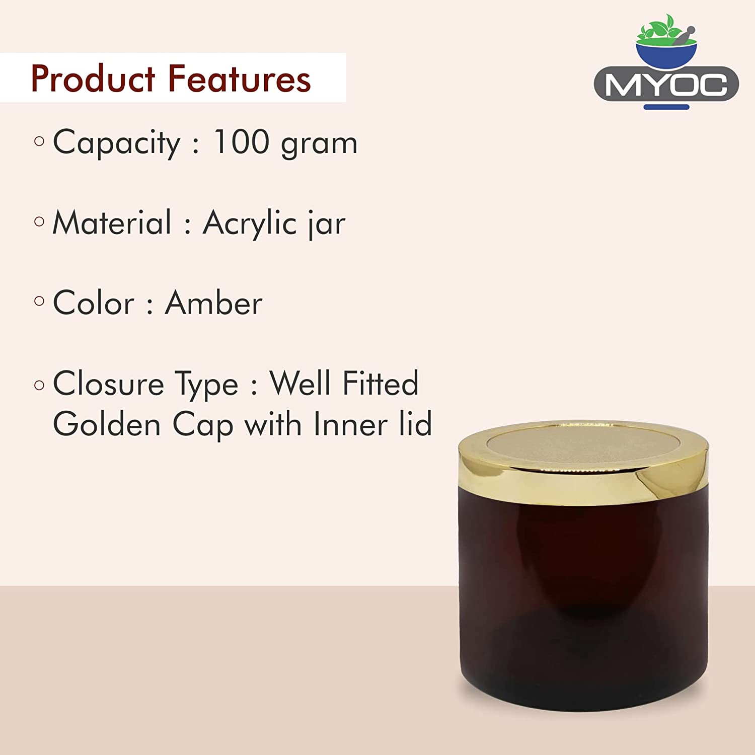 Shoprythm Cosmetic Jar MYOC Amber San Jars with Golden Cap & Inner lid for Creams, Gel, Body Scrub & Butter, DIY Cosmetic Use, Storage Jar- 100gm (Pack of 4) Shoprythm Cosmetic Jar MYOC Amber San Jars with Golden Cap & Inner lid for Creams, Gel, Body Scrub & Butter, DIY Cosmetic Use, Storage Jar- 100gm (Pack of 4)